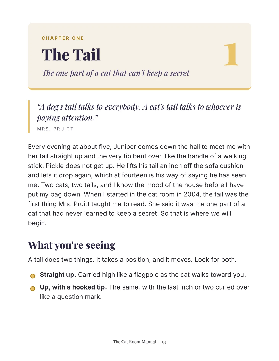 The Cat Room Manual, page 13: the opening of Chapter 1, The Tail