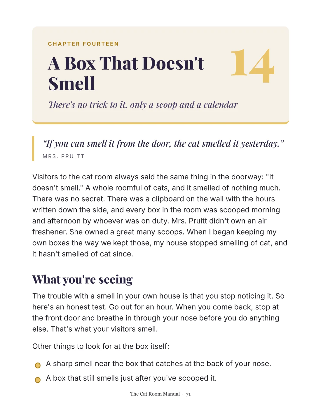 The Cat Room Manual, page 71: the opening of Chapter 14