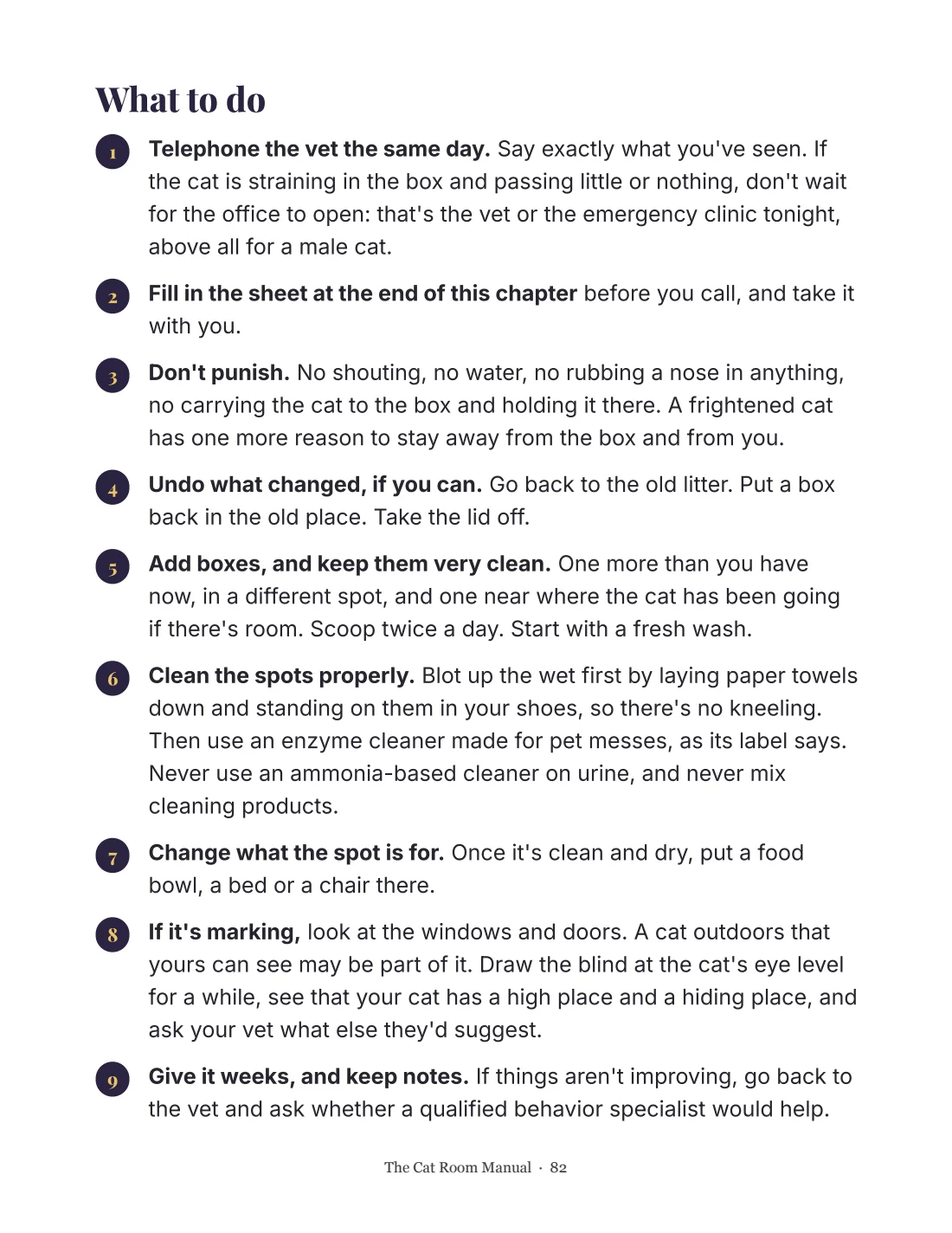 The Cat Room Manual, page 82: numbered steps from Chapter 16