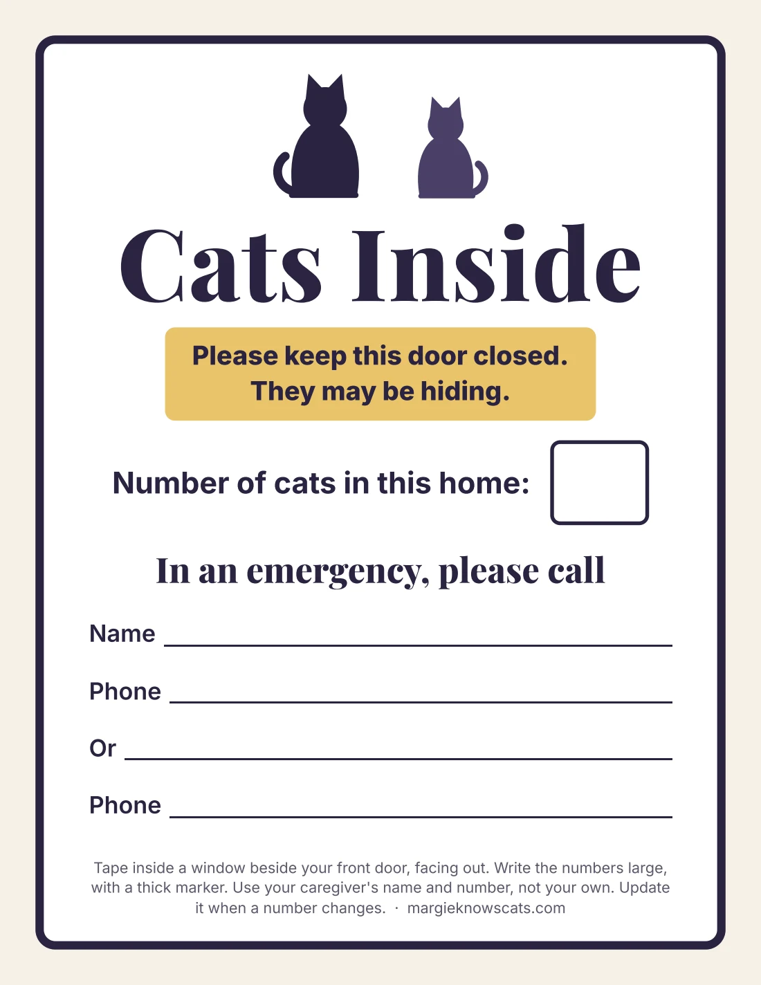 Printable: Cats Inside Door Sign