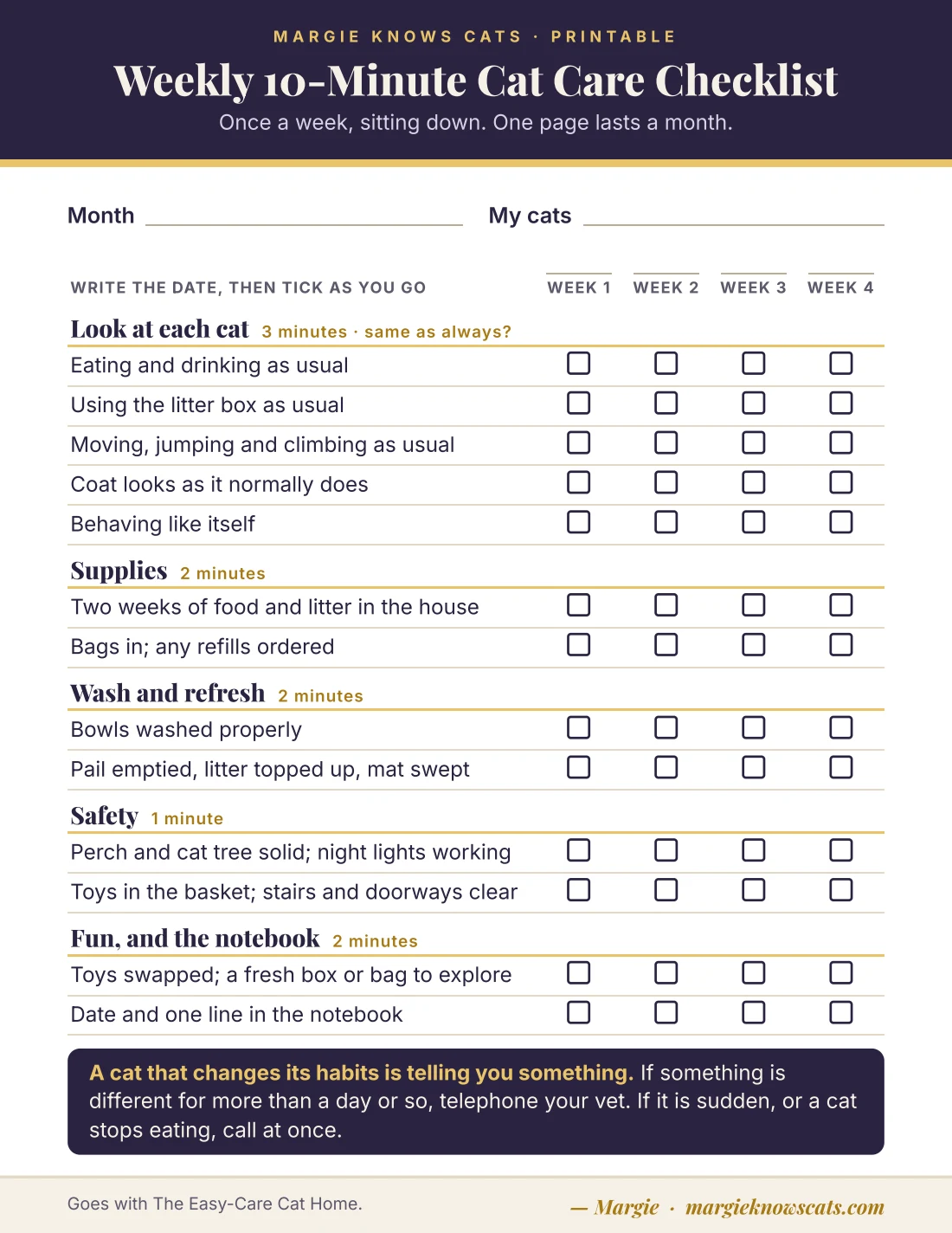 Printable: Weekly 10-Minute Cat Care Checklist